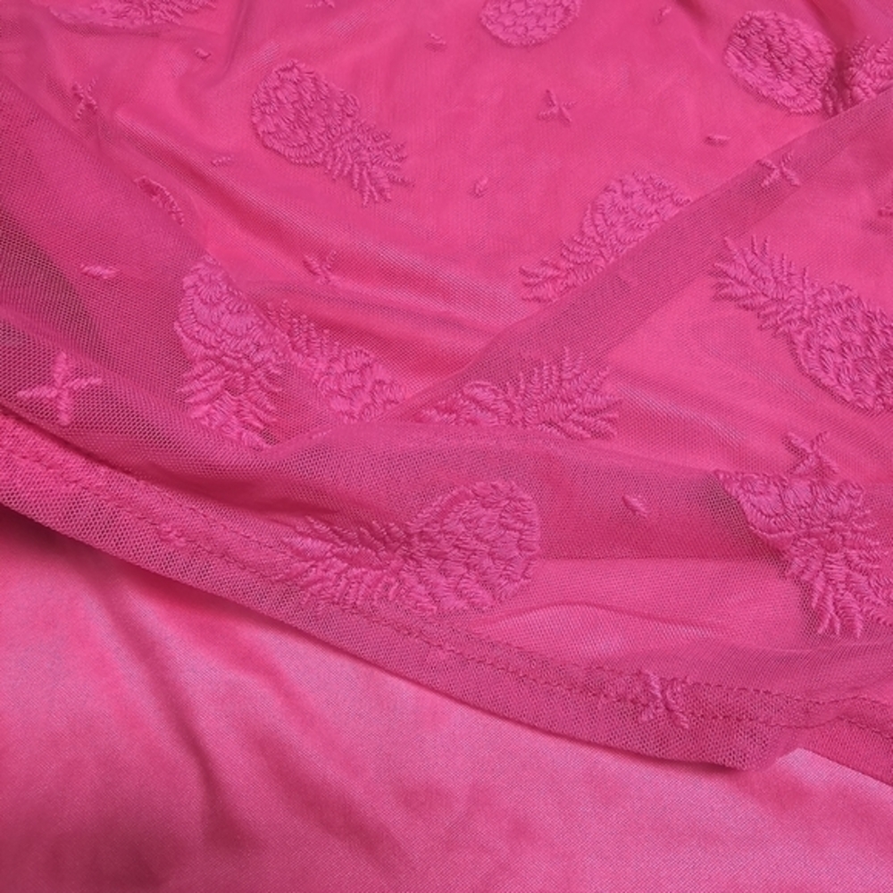 Torrid Hot Pink Pineapple Embroidered Mesh Sleeveless Top Plus Size 0 (Large 12) - Picture 6 of 10